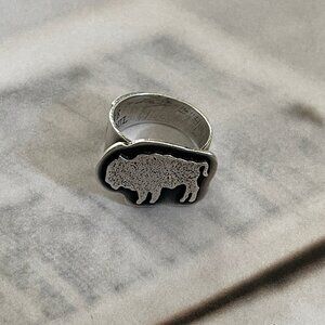 NOISY PLUME Artisan Crafted Oxidized Sterling Silver Buffalo Ring: NWT! Size 6